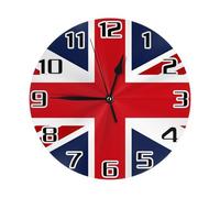 Mexpekil Union Jack British UK Round Wall Clock, Silent Non-ticking Battery Operated Decor Clocks for Kitchen Living Room Bedroom Desktop Stand Clock Art 25cm