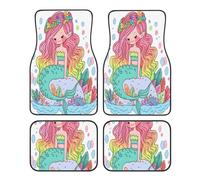 Mexpekil Universal Car Mats Rainbow Mermaid Cute Pattern Car Floor Mat Set Of 4 Non-Slip Automotive Carpets All Weather Vehicle Front Rear Mats For Suv Van Truck Interior Decor