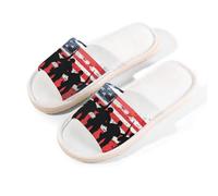 Mexpekil Us Flag Soldiers Standing Linen Slippers for Women Men Non-Slip House Shoes Open Toe Summer Sliders Slip on Indoor Outdoor Slipper (7-8)
