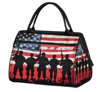 Mexpekil Us Flag Soldiers Standing Travel Duffel Bag Waterproof Gym Bag Carry On Weekend Overnight Bags Large Hand Luggage Tote Bags for Women Men Kids