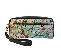 Mexpekil Vibrant Colored Bird Branches Pencil Case Bird Tree Travel Makeup Pouch Pen Bag Holder Purse Leather Cosmetic Makeup Brush Bag Stationery Box for Kids Girls Boy School Office Supplies