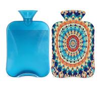 Mexpekil Vibrant Colored Mandala Flower Hot Water Bottle with Cover, 2L PVC Hot Water Bag for Pain Relief, Feet, Back, Warmth