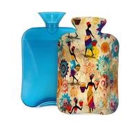 Mexpekil Vintage African Women Mandala Hot Water Bottle with Cover, 2L PVC Hot Water Bag for Pain Relief, Feet, Back, Warmth