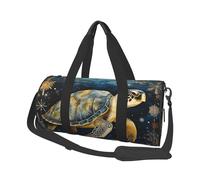 Mexpekil Vintage Art Turtle Foldable Gym Bag Carry On Travel Duffle Bags Waterproof Woman Men Hand Luggage Bag Large Weekend Overnight Bags for Sports Dance with Removable Strap