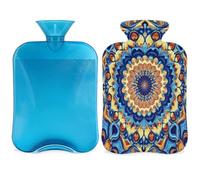 Mexpekil Vintage Boho Mandala Flower Hot Water Bottle with Cover, 2L PVC Hot Water Bag for Pain Relief, Feet, Back, Warmth