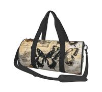 Mexpekil Vintage Butterflies Word Foldable Gym Bag Carry On Travel Duffle Bags Waterproof Woman Men Hand Luggage Bag Large Weekend Overnight Bags for Sports Dance with Removable Strap