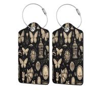 Mexpekil Vintage Butterfly Clock Pattern Luggage Tags for Suitcases, 2 Pcs Leather Travel Tags for Luggage with Steel Loop Waterproof Name Id Card, Men Women Kids Travel Gift