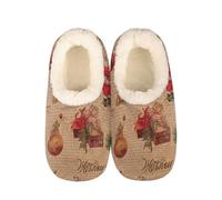 Mexpekil Vintage Christmas Lettering Women's & Men's Slippers with Fluffy Collar Winter Warm House Slippers Anti-Slip Indoor House Shoes Gifts for Mum Dad (Sizes UK 6-7)