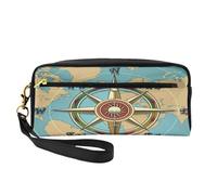 Mexpekil Vintage Compass Pencil Case World Map Travel Makeup Pouch Pen Bag Holder Purse Leather Cosmetic Makeup Brush Bag Stationery Box for Kids Girls Boy School Office Supplies