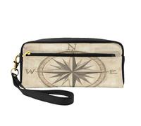 Mexpekil Vintage Compass Rose Pattern Pencil Case Travel Makeup Pouch Pen Bag Holder Purse Leather Cosmetic Makeup Brush Bag Stationery Box for Kids Girls Boy School Office Supplies