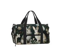 Mexpekil Vintage Floral Rabbit Gym Bag with Shoe Compartment Waterproof Duffel Bag Large Overnight Weekend Bags Travel Holdall for Women Men Teens