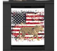 Mexpekil Vintage Leopard American Flag Dishwasher Magnet Cover 21x26 in, Decorative Waterproof Dishwasher Magnetic Cover Sticker for Kitchen Appliances