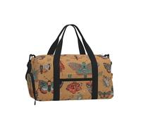 Mexpekil Vintage Moth Gym Bag with Shoe Compartment Waterproof Duffel Bag Large Overnight Weekend Bags Travel Holdall for Women Men Teens