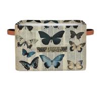 Mexpekil Vintage Newspaper Butterfly Fabric Storage Cubes, Foldable Closet Organiser for Wardrobe, Bedroom & Playroom, Collapsible Toy Chest Basket, 38x28x24 cm