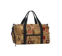 Mexpekil Vintage Newspaper Coffee Gym Bag with Shoe Compartment Waterproof Duffel Bag Large Overnight Weekend Bags Travel Holdall for Women Men Teens