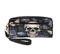 Mexpekil Vintage Skull Flower Pencil Case Butterfly Roses Travel Makeup Pouch Pen Bag Holder Purse Leather Cosmetic Makeup Brush Bag Stationery Box for Kids Girls Boy School Office Supplies