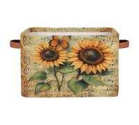 Mexpekil Vintage Sunflower Butterfly Note Fabric Storage Cubes, Foldable Closet Organiser for Wardrobe, Bedroom & Playroom, Collapsible Toy Chest Basket, 38x28x24 cm