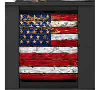 Mexpekil Vintage Wooden American Flag Dishwasher Magnet Cover 21x26 in, Decorative Waterproof Dishwasher Magnetic Cover Sticker for Kitchen Appliances