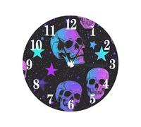 Mexpekil Wall Clock 9.8in Silent Clock Purple Sparkling Star Skull Wall Clocks for Living Room Kitchen Modern