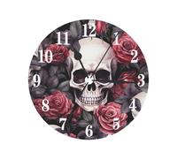 Mexpekil Wall Clock 9.8in Silent Clock Rose Skull Gothic Skeleton Wall Clocks for Living Room Kitchen Modern