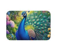 Mexpekil Washable Indoor Doormat, Non-Slip Front Door Mats,15.7" x 23.6", Peacock Animal Spring Garden Blooming Flower Plant Low Profile Indoor Door Mats for Entryway, Kitchen, Bathroom