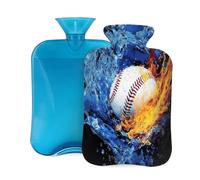 Mexpekil Water Fire Sports Baseball Hot Water Bottle with Cover, 2L PVC Hot Water Bag for Pain Relief, Feet, Back, Warmth
