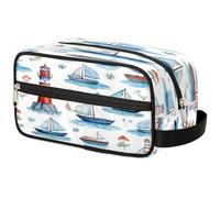 Mexpekil Waterclor Ship Lighthouse Toiletry Bag Organizer Wash Bag Cosmetic Makeup Bag Storage Pouch Travel Case for Women Men Boys Girls
