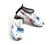 Mexpekil Waterclor Ship Lighthouse Water Shoes for Women Men Quick Dry Non Slip Barefoot Aqua Shoes for Beach Swim, L