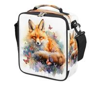 Mexpekil Watercolor Butterfly Fox Kids Lunch Bag Boys Girls, Square Thermal Insulated Lunch Box, Reusable Cooler Tote for School Picnic Travel