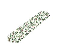 Mexpekil Watercolor Christmas Mistletoe Holly Leaf Table Runner Decortaive Polyester Table Runners for Dining Tables Easter Wedding Holiday Party, 33x178 cm