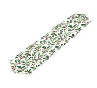 Mexpekil Watercolor Christmas Mistletoe Holly Leaf Table Runner Decortaive Polyester Table Runners for Dining Tables Easter Wedding Holiday Party, 33x228 cm