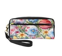 Mexpekil Watercolor Easter Eggs Flower Leaves Pencil Case Travel Makeup Pouch Pen Bag Holder Purse Leather Cosmetic Makeup Brush Bag Stationery Box for Kids Girls Boy School Office Supplies