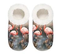 Mexpekil Watercolor Flamingos Flower House Slippers for Women Men, Memory Foam House Shoes Comfy Anti-Slip Slipper Socks for Indoor Bedroom, Sizes 10.5-12