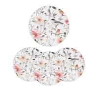 Mexpekil Watercolor Flower Floral Birds Placemats Set of 4 Heat Resistant Round Table Mats Woven Placemats for Dining Table Kitchen, 38 cm