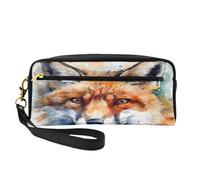 Mexpekil Watercolor Fox Head Pencil Case Travel Makeup Pouch Pen Bag Holder Purse Leather Cosmetic Makeup Brush Bag Stationery Box for Kids Girls Boy School Office Supplies