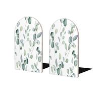 Mexpekil Watercolor Green Leaves 2 Pcs Bookends for Shelves Decorative Wood Bookends for Heavy Books Anti-Slip Book Ends Stopper Holder for Desk School Office
