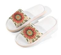 Mexpekil Watercolor Leaf Bloom Linen Slippers for Women Men Non-Slip House Shoes Open Toe Summer Sliders Slip on Indoor Outdoor Slipper (8.5-9)