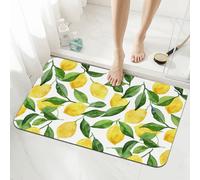 Mexpekil Watercolor Lemon Bath Mat 40 x 60 cm Absorbent Bathroom Mat Non Slip Anti Mould Shower Mat Bathroom Accessory Washable Rugs for Bathroom Kitchen Entrance