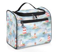Mexpekil Watercolor Lighthouse Hanging Toiletry Bag for Women Men Large Waterproof Makeup Cosmetic Wash Bag for Travel