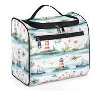 Mexpekil Watercolor Lighthouse Ship Hanging Toiletry Bag for Women Men Large Waterproof Makeup Cosmetic Wash Bag for Travel