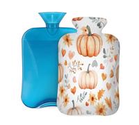 Mexpekil Watercolor Love Heart Pumpkins Hot Water Bottle with Cover, 2L PVC Hot Water Bag for Pain Relief, Feet, Back, Warmth