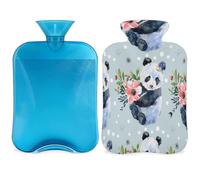 Mexpekil Watercolor Panda Flower Hot Water Bottle with Cover, 2L PVC Hot Water Bag for Pain Relief, Feet, Back, Warmth