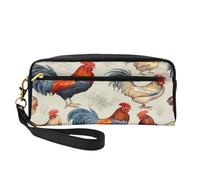 Mexpekil Watercolor Rooster Pattern Pencil Case Chicken Painted Travel Makeup Pouch Pen Bag Holder Purse Leather Cosmetic Makeup Brush Bag Stationery Box for Kids Girls Boy School Office Supplies