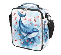 Mexpekil Watercolor Sea Whale Tropical Fish Kids Lunch Bag Boys Girls, Square Thermal Insulated Lunch Box, Reusable Cooler Tote for School Picnic Travel