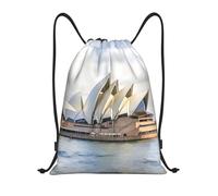 Mexpekil Watercolor Sydney Opera House Drawstring Bags PE Bag Waterproof Swimming Bag Small Gym String Bags