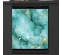 Mexpekil Watercolor Teal Marble Dishwasher Magnet Cover | 23x26inch Reusable Dish Washer Covers Decorative Dishwasher Front Panel Magnetic Cover Sticker for Kitchen Appliances