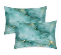 Mexpekil Watercolor Teal Marble Satin Pillowcase 2 Pack for Hair and Skin Envelope Closure Pillow Protectors Silky Soft Pillow Covers for Bed (51x76cm)