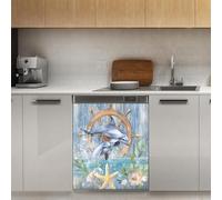 Mexpekil Watercolor Wooden Dolphin Anchor Dishwasher Magnet Cover 21x26Inch Decorative Dish Washer Sticker for Front Door Waterproof Kitchen Appliance Panel Magnetic Decal