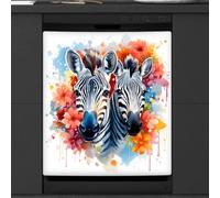 Mexpekil Watercolor Zebra Animal Flower Dishwasher Magnet Cover 21x26 in, Decorative Waterproof Dishwasher Magnetic Cover Sticker for Kitchen Appliances