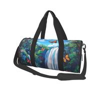Mexpekil Waterfall Mountain Butterfly Foldable Gym Bag Carry On Travel Duffle Bags Waterproof Woman Men Hand Luggage Bag Large Weekend Overnight Bags for Sports Dance with Removable Strap